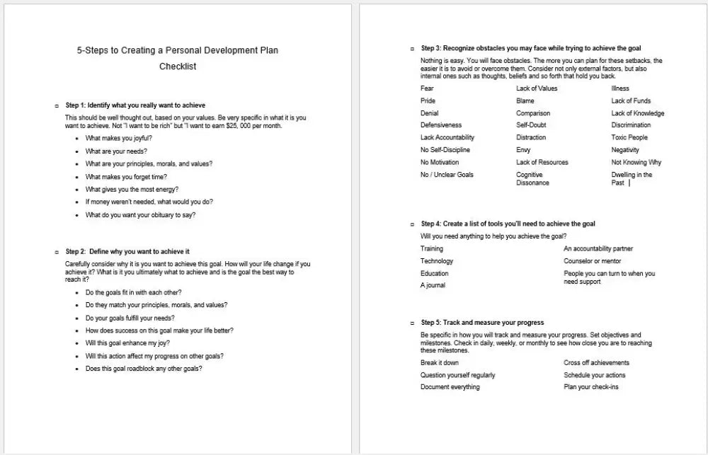 5 Steps to Creating a Personal Development Plan Checklist and Workshee