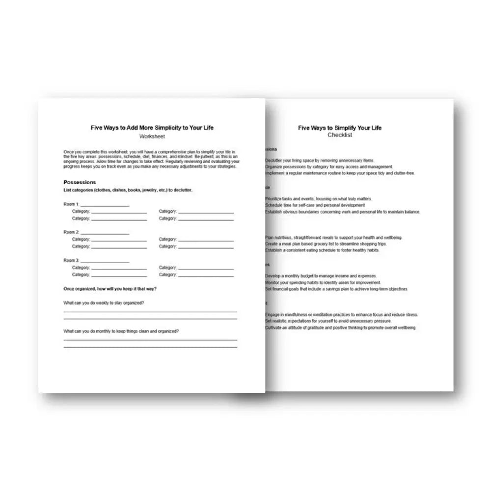 5 Ways To Simplify Your Life Checklist And Worksheet Printable Worksheets Checklists Plr