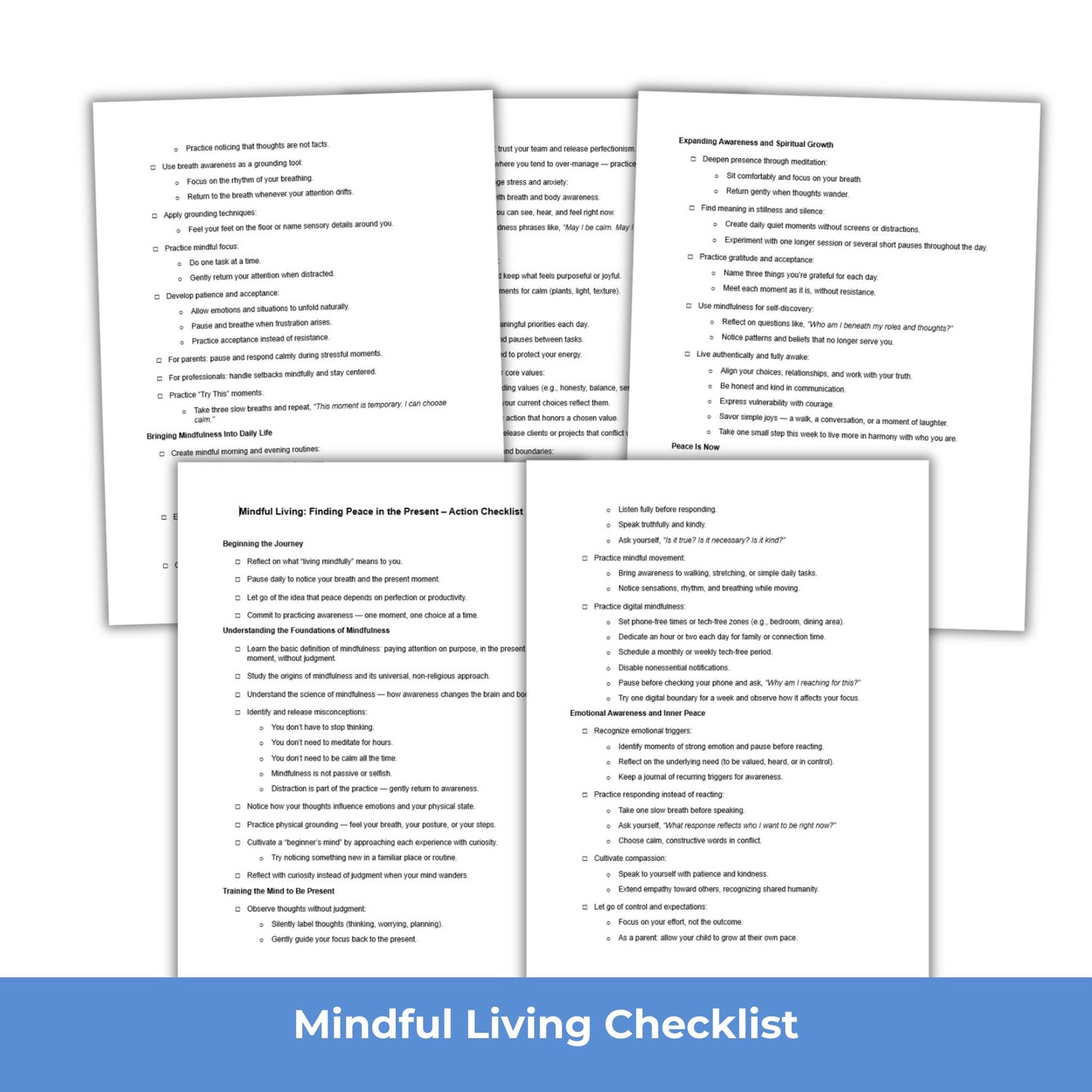 mindful living checklist plr
