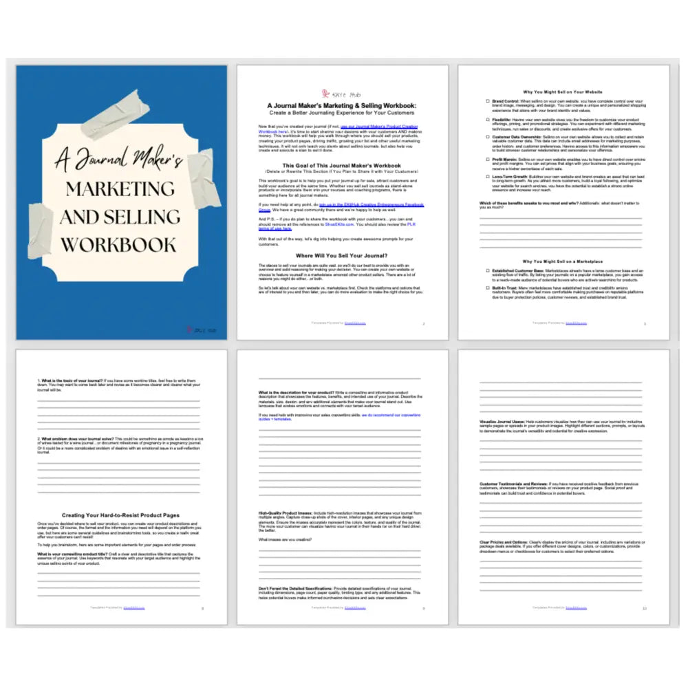 A Journal Maker’s Marketing & Selling Workbook - Customizable With Plr Rights Reports