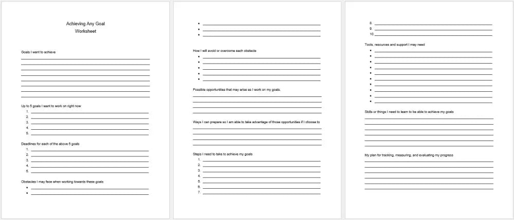Achieving Any Goal Checklist And Worksheet Printable Worksheets Checklists Plr