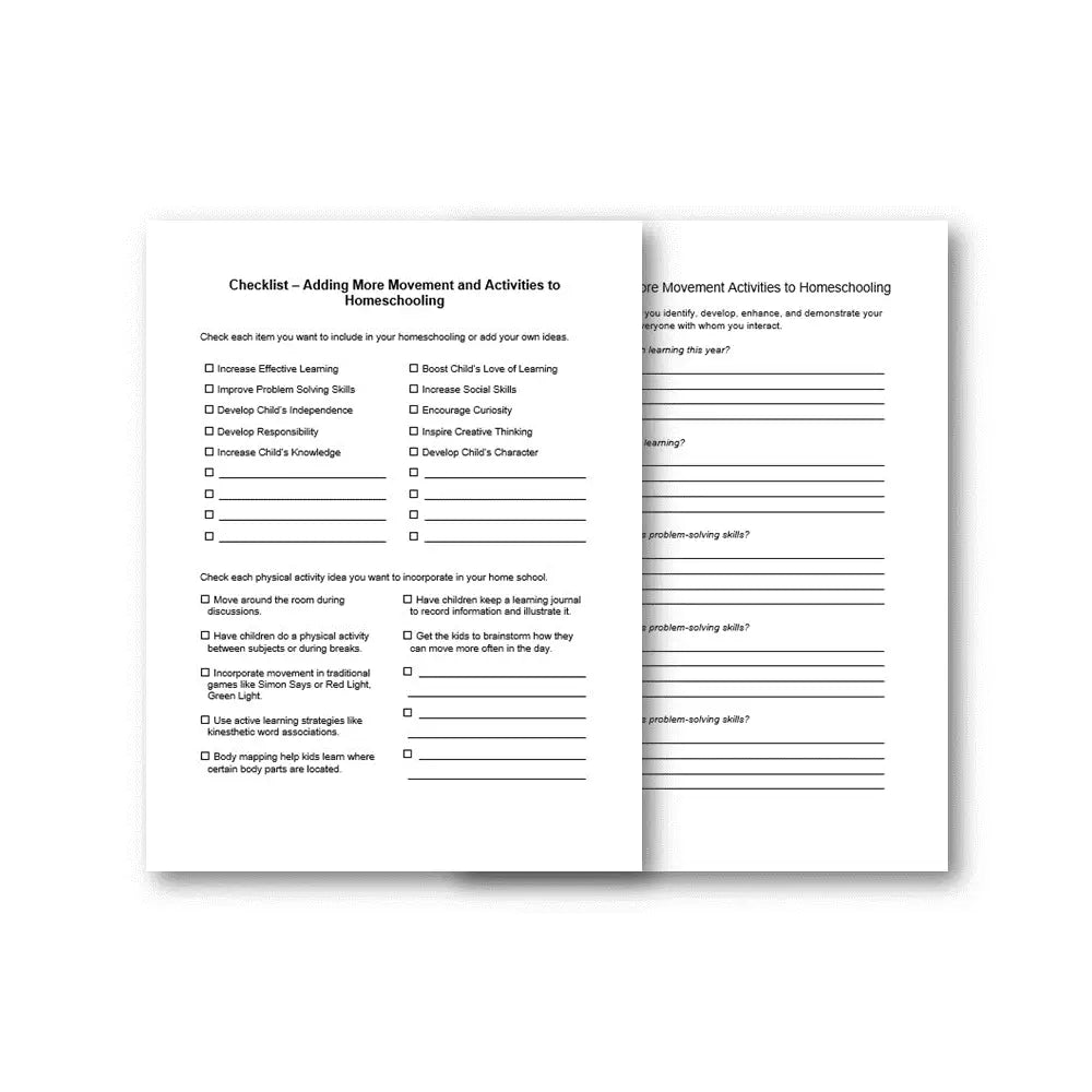 Adding More Movement And Activities To Homeschooling Plr Checklist & Worksheet Printable Worksheets