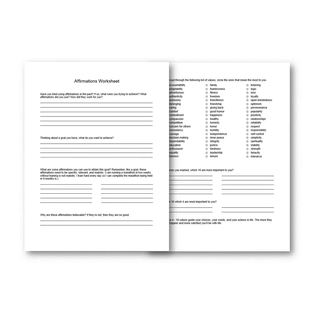 Affirmations and core values printables plr