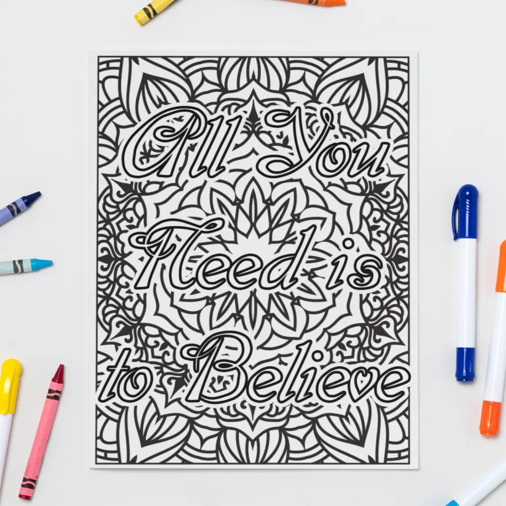 all you need is to believe self-care plr coloring page