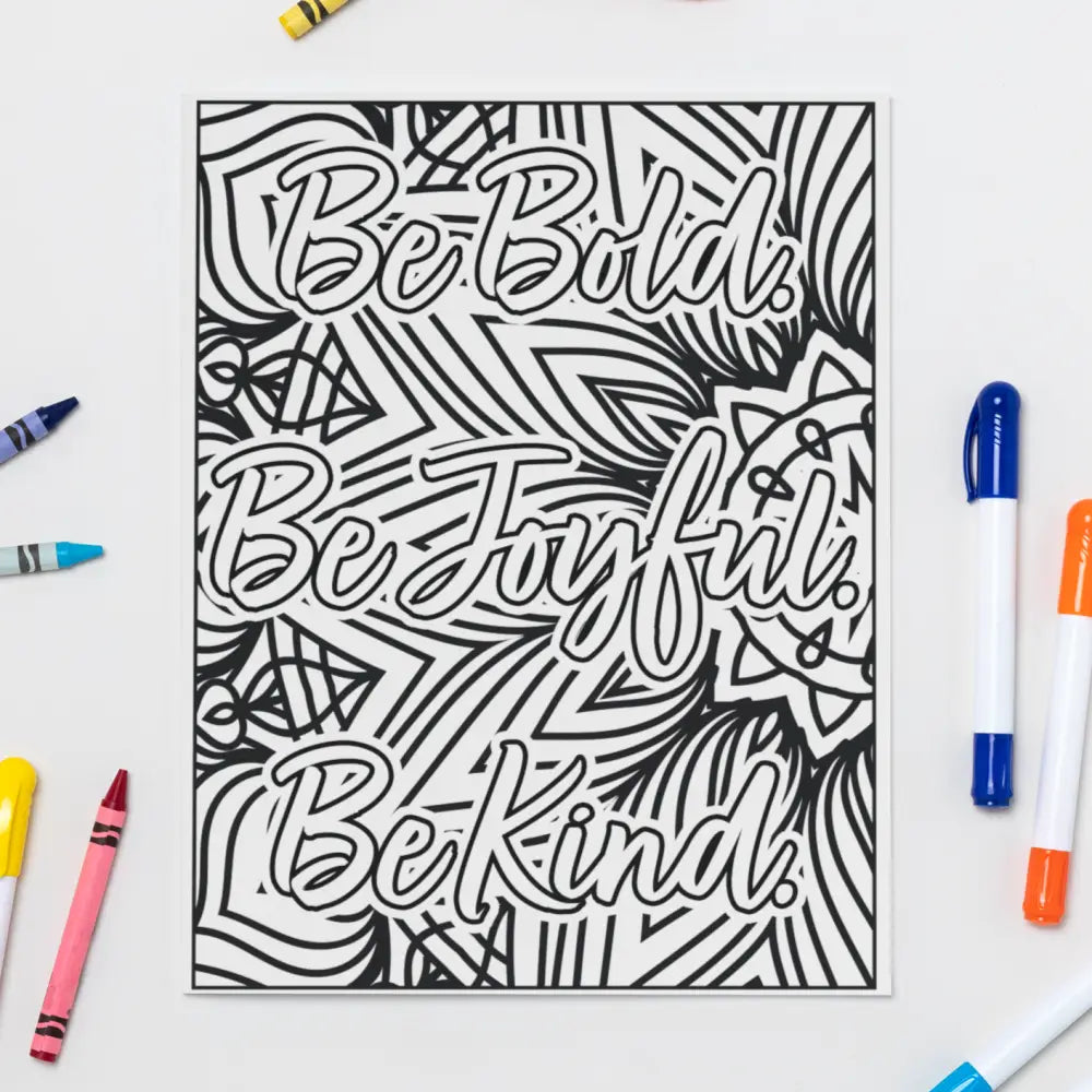 Be Bold. Joyful. Kind. Self-Improvement Plr Coloring Page - Inspirational Content With Private Label