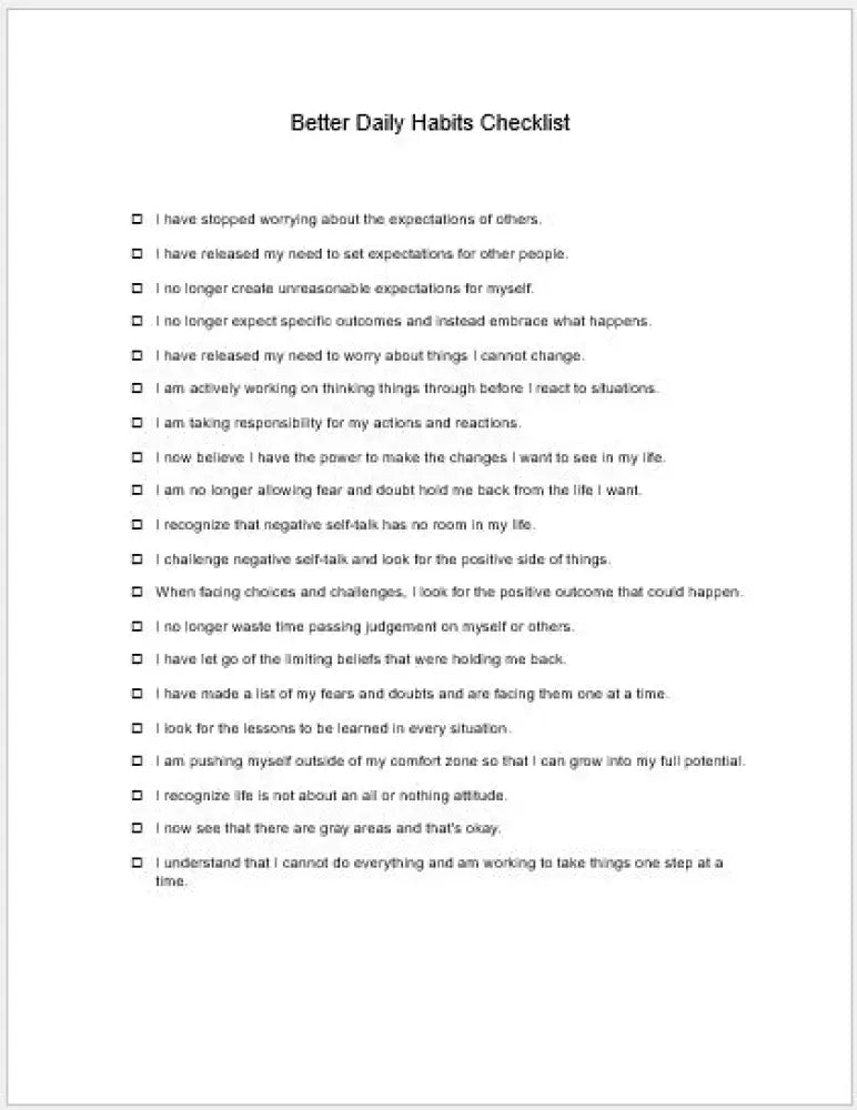 Better Daily Habits Checklist And Worksheet Printable Worksheets Checklists Plr