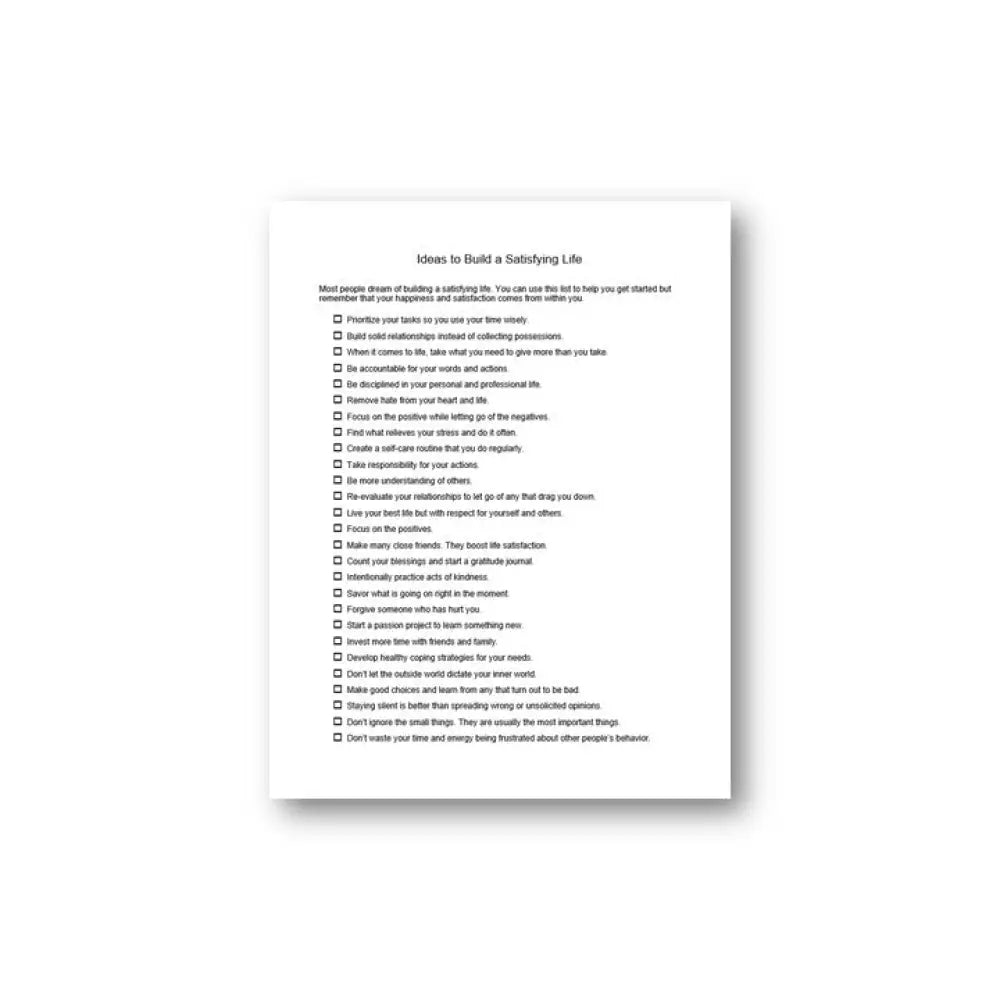 Build A Satisfying Life Plr Checklist & Worksheet Printable Worksheets And Checklists