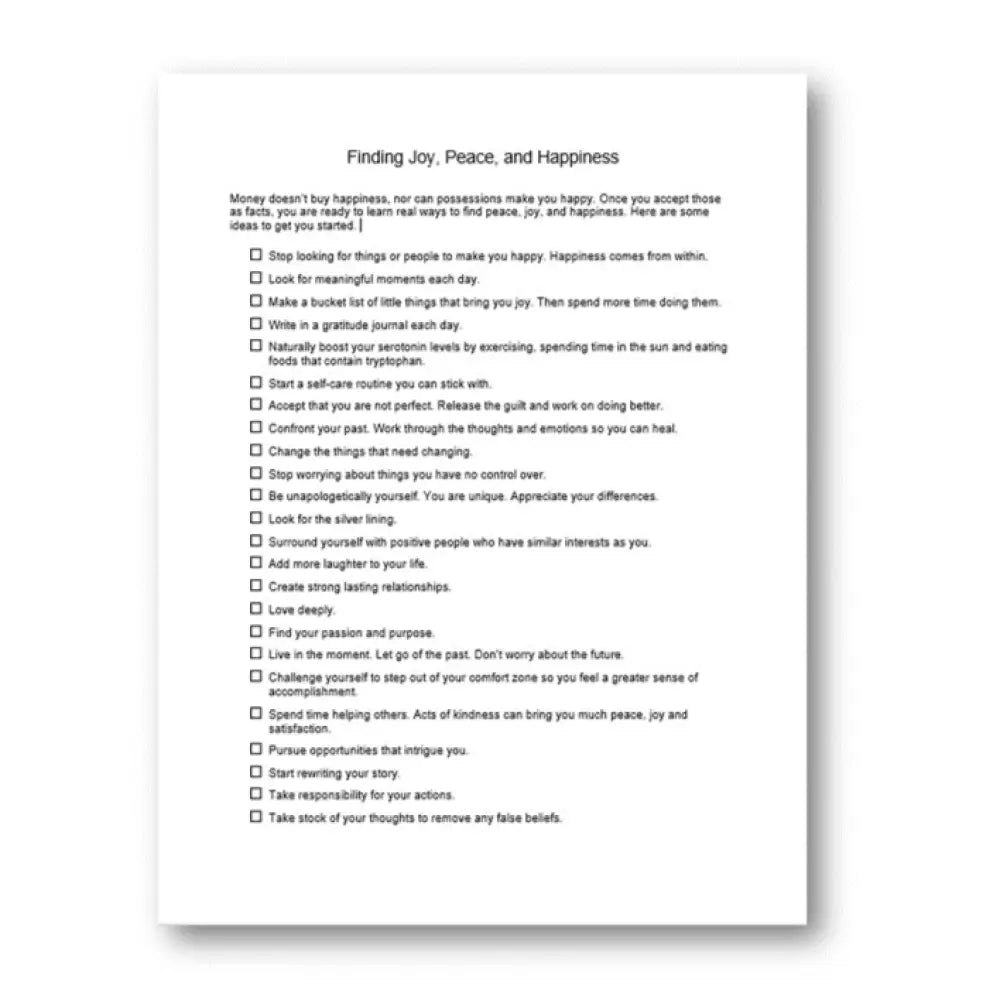 Finding Joy, Peace and Happiness Checklist PLR