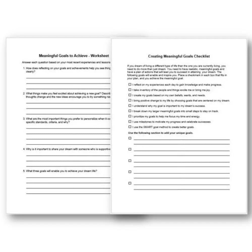Creating Meaningful Goals Checklist And Worksheet Printable Worksheets Checklists Plr
