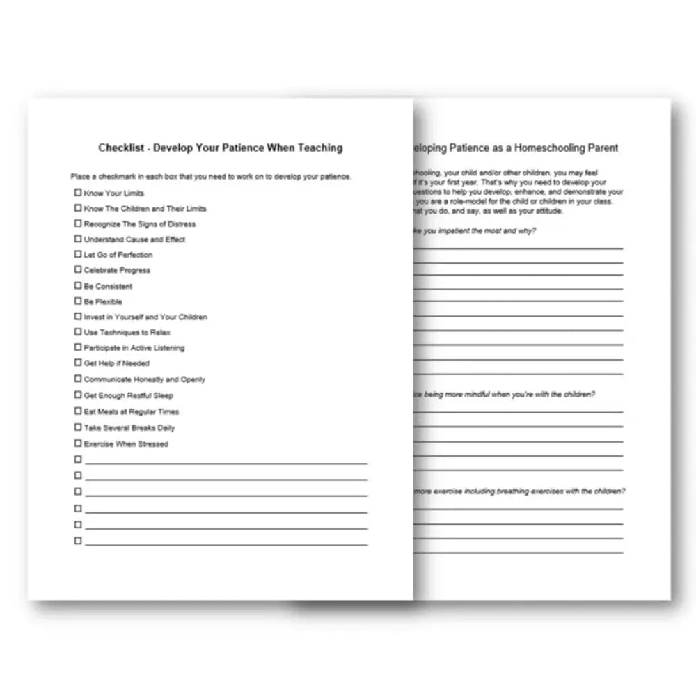 Patience Worksheet.pdf Developing Patience as a Homeschooling Parent PLR Checklist & Workshee