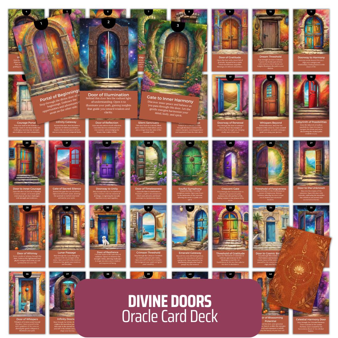 44 Divine Doors Oracle Card Deck - PLR with Canva Template