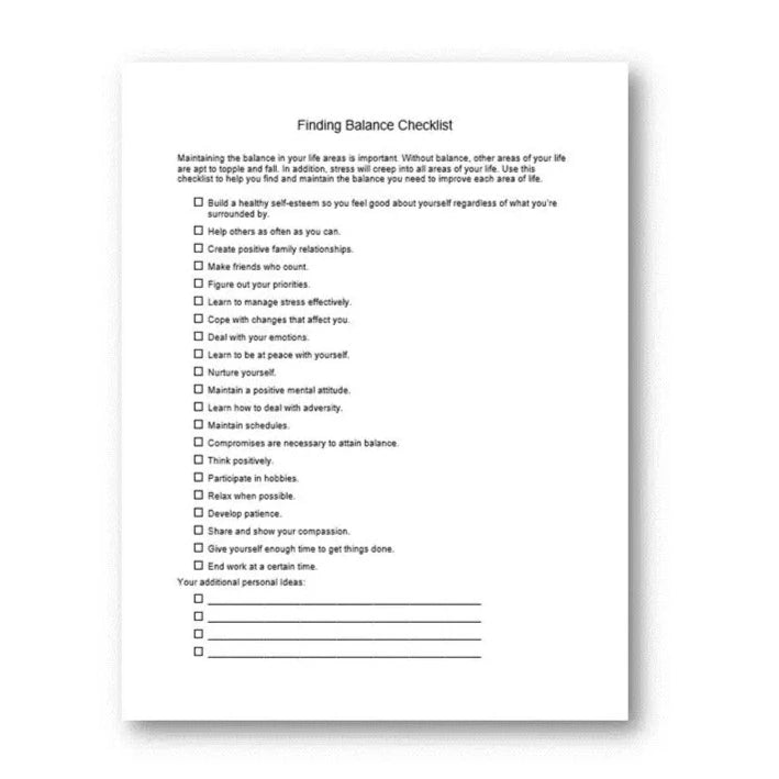 Finding life Balance PLR Checklist & Worksheet