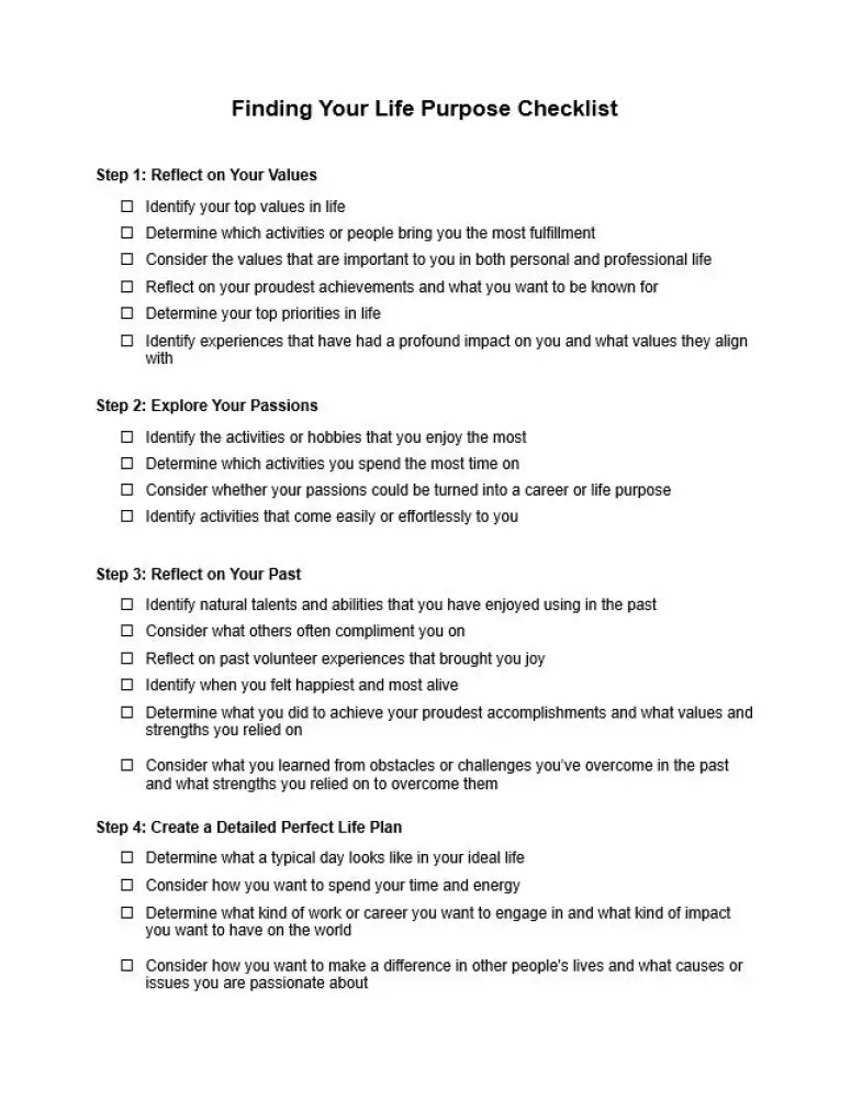 Finding Your Life Purpose Checklist and Worksheet PLR