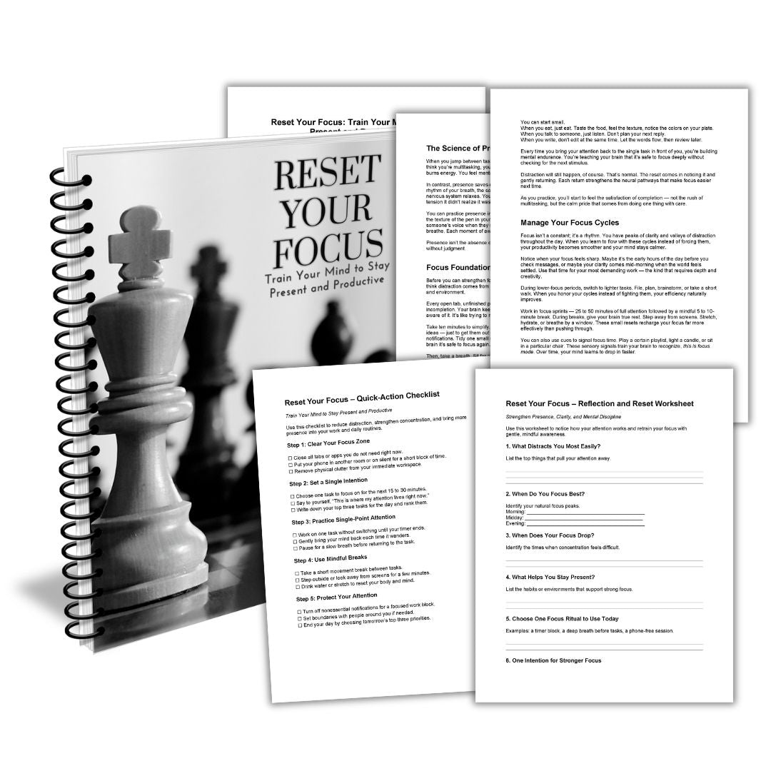Reset Your Focus: Train Your Mind to Stay Present and Productive PLR Pack