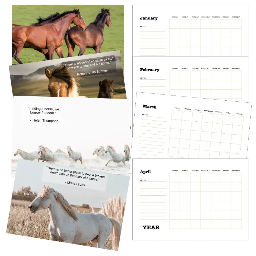 For the Love of Horses Printable Calendar PLR