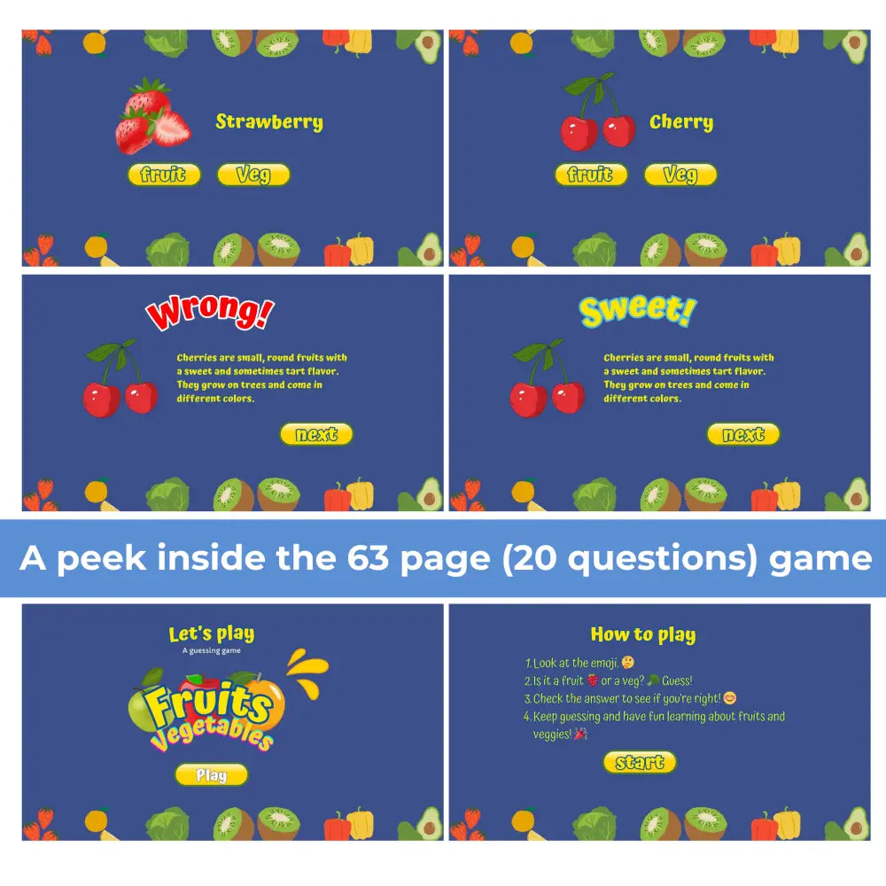 Fruits & Vegetables Guessing Game Kid’s Game- Plr Rights Printable Journals