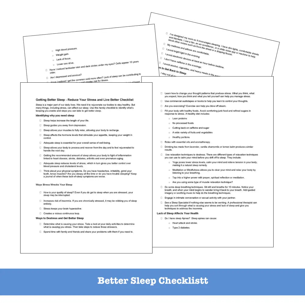 Get A Better Sleep Plr Printable Checklist Worksheets And Checklists