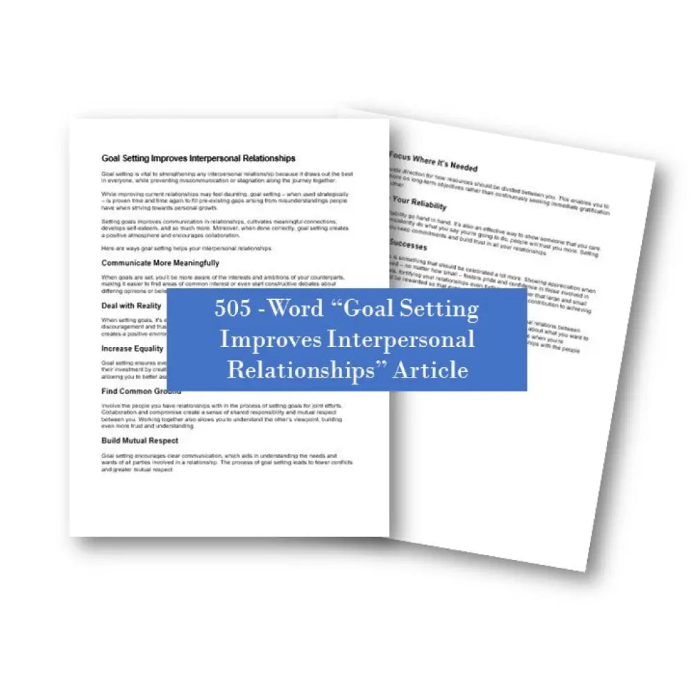 Goal Setting Improves Interpersonal Relationships Plr Article Articles