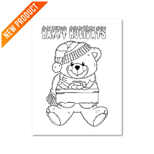 ’Happy Holidays Bear’ Christmas Plr Coloring Page Pages