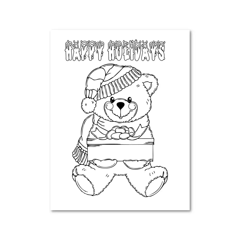 ’Happy Holidays Bear’ Christmas Plr Coloring Page Pages