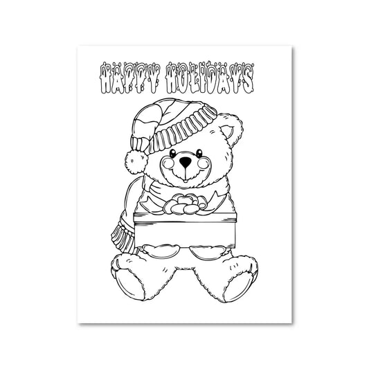 ’Happy Holidays Bear’ Christmas Plr Coloring Page Pages