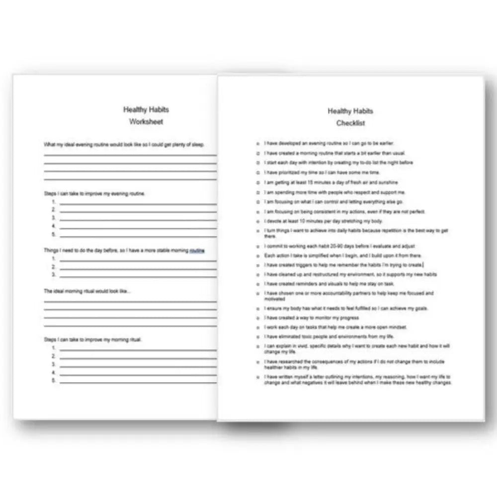 Healthy Habits For Personal Development Checklist And Worksheet Printable Worksheets Checklists Plr