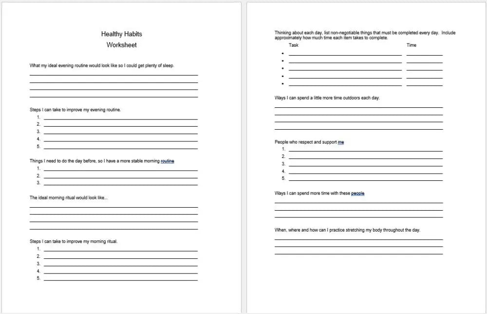 Healthy Habits For Personal Development Checklist And Worksheet Printable Worksheets Checklists Plr