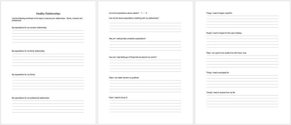 Healthy Relationships Checklist And Worksheet Printable Worksheets Checklists Plr