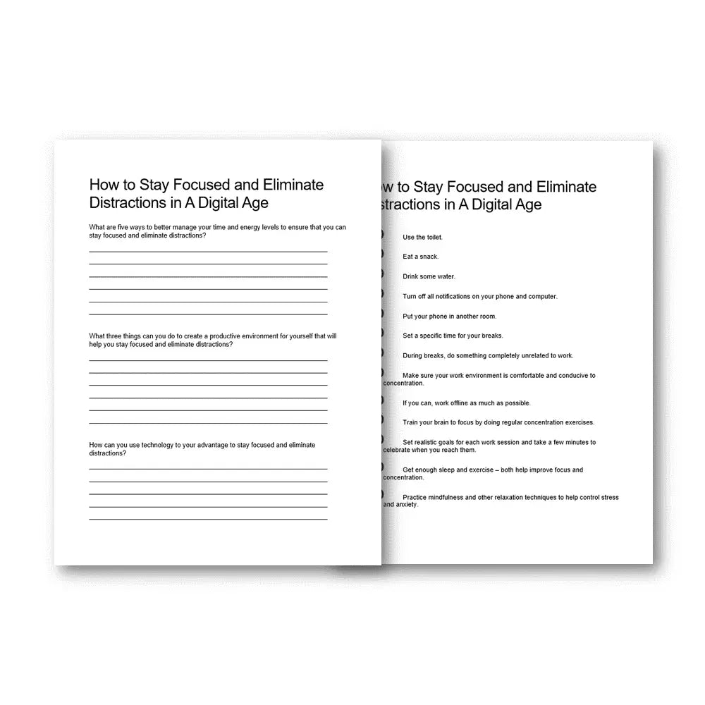 Stay Focused and Eliminate Distractions worksheet and Checklist PLR