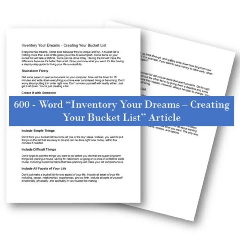 Inventory your dreams - creating your bucket list plr article
