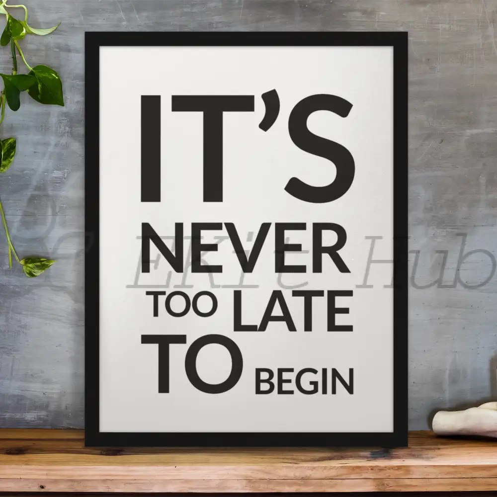 Its Never Too Late To Begin Plr Poster Graphic - For Print-On-Demand Wall Art And More Printable