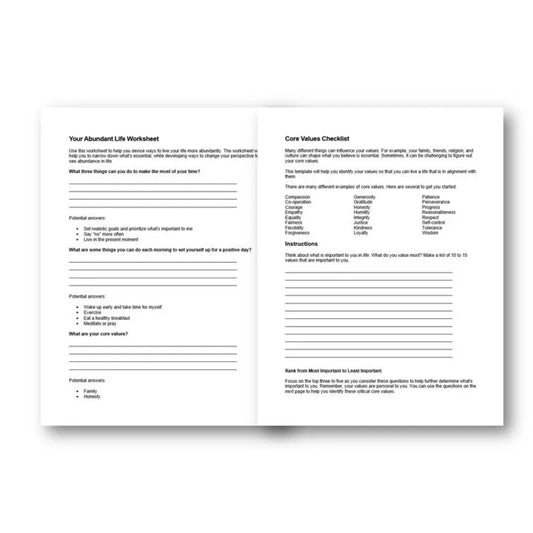 Live Life Abundantly Plr Checklist & Worksheet Printable Worksheets And Checklists