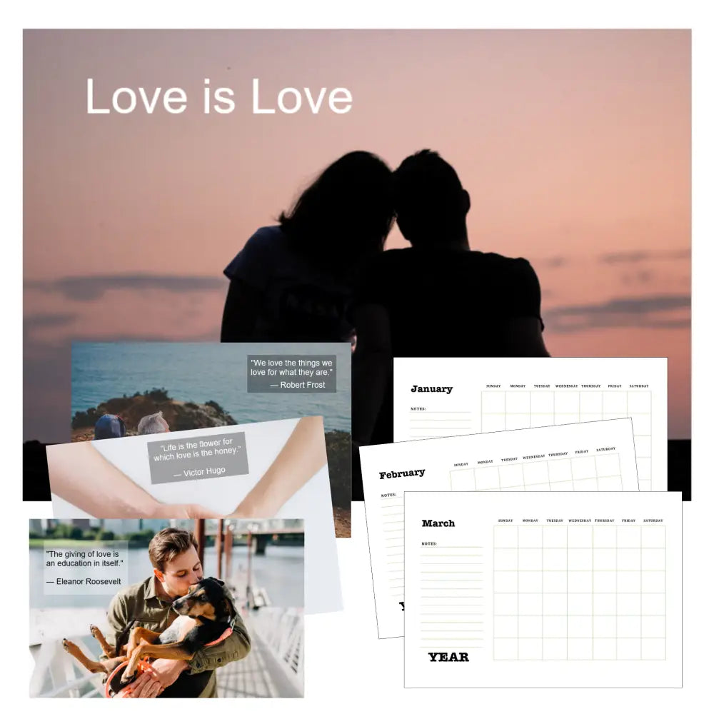 love is love printable calendar plr