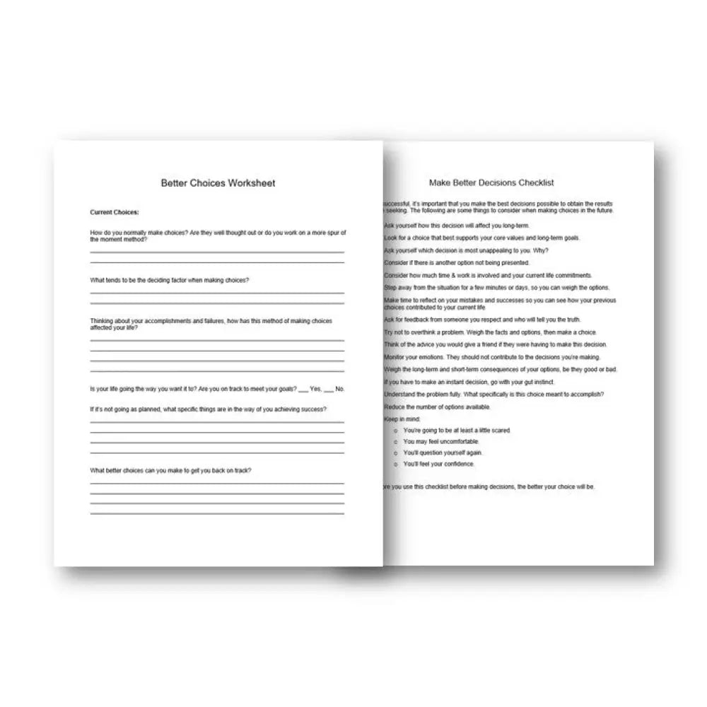 Making Better Choices Plr Checklist & Worksheet Printable Worksheets And Checklists