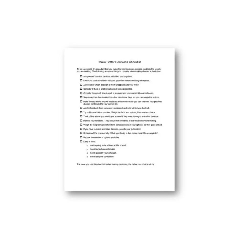 Making Better Choices Plr Checklist & Worksheet Printable Worksheets And Checklists