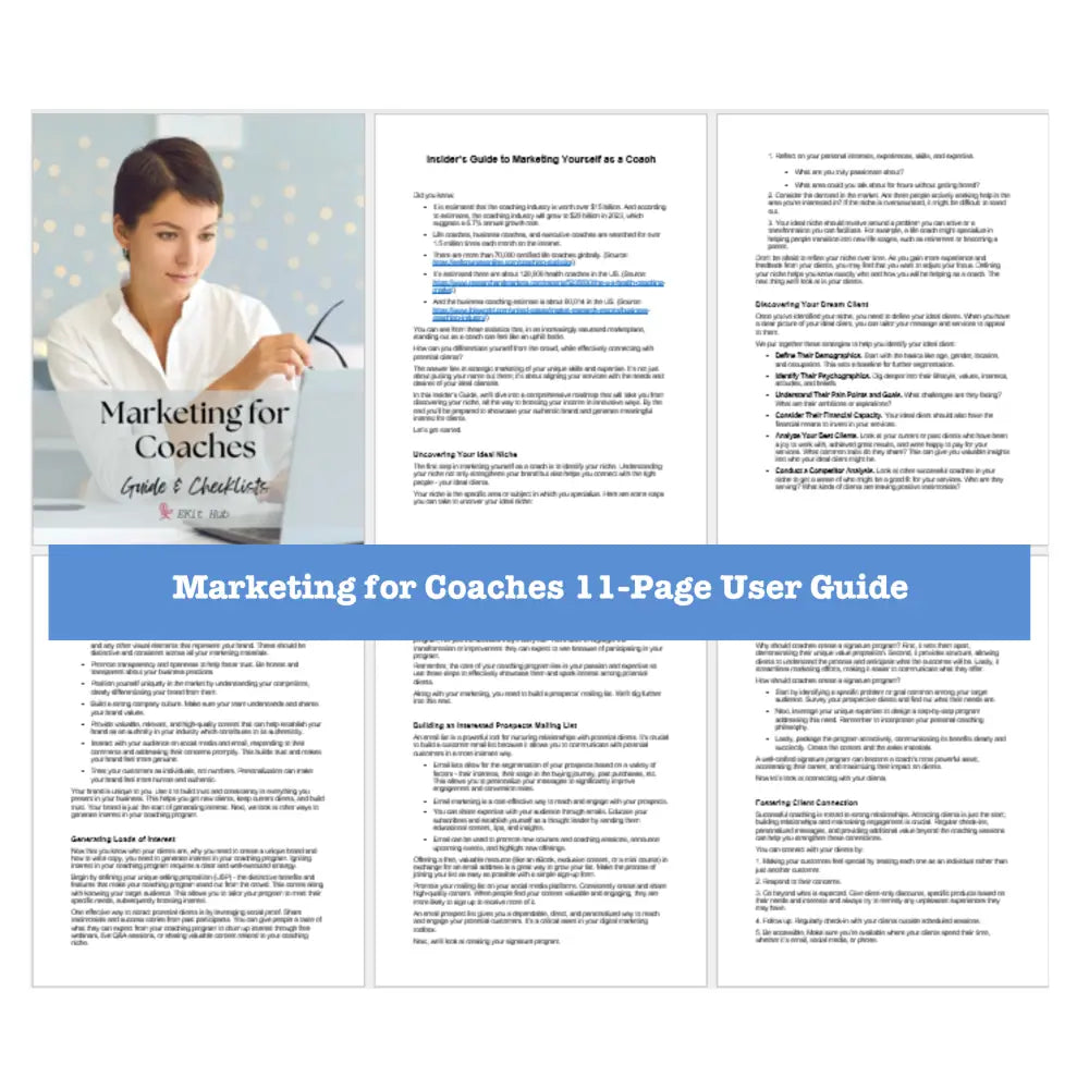Marketing For Coaches Guide With Worksheets And Checklists Business Templates