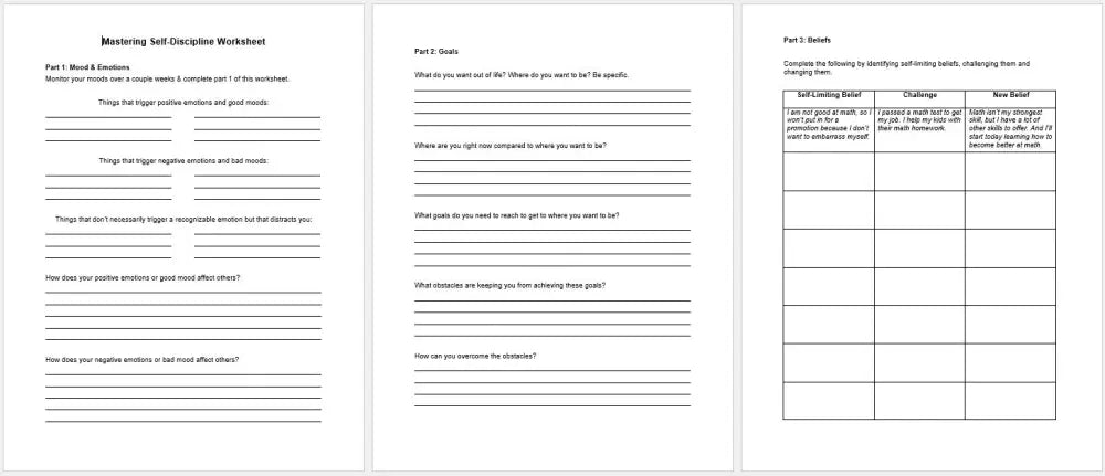 Mastering Self-Discipline Checklist And Worksheet Printable Worksheets Checklists Plr