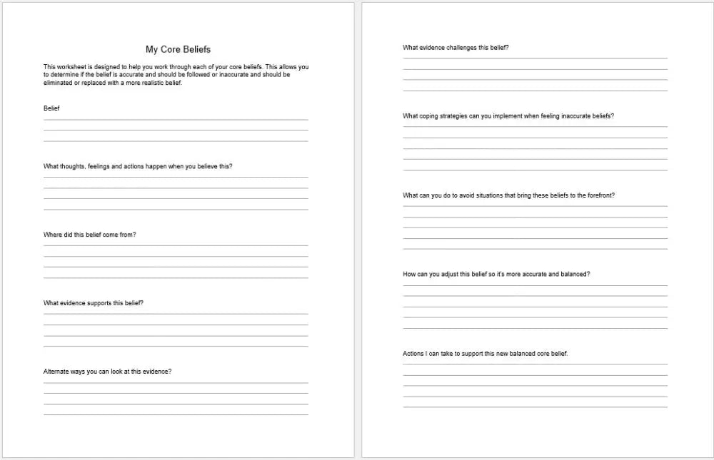 My Core Beliefs Checklist And Worksheet Printable Worksheets Checklists Plr