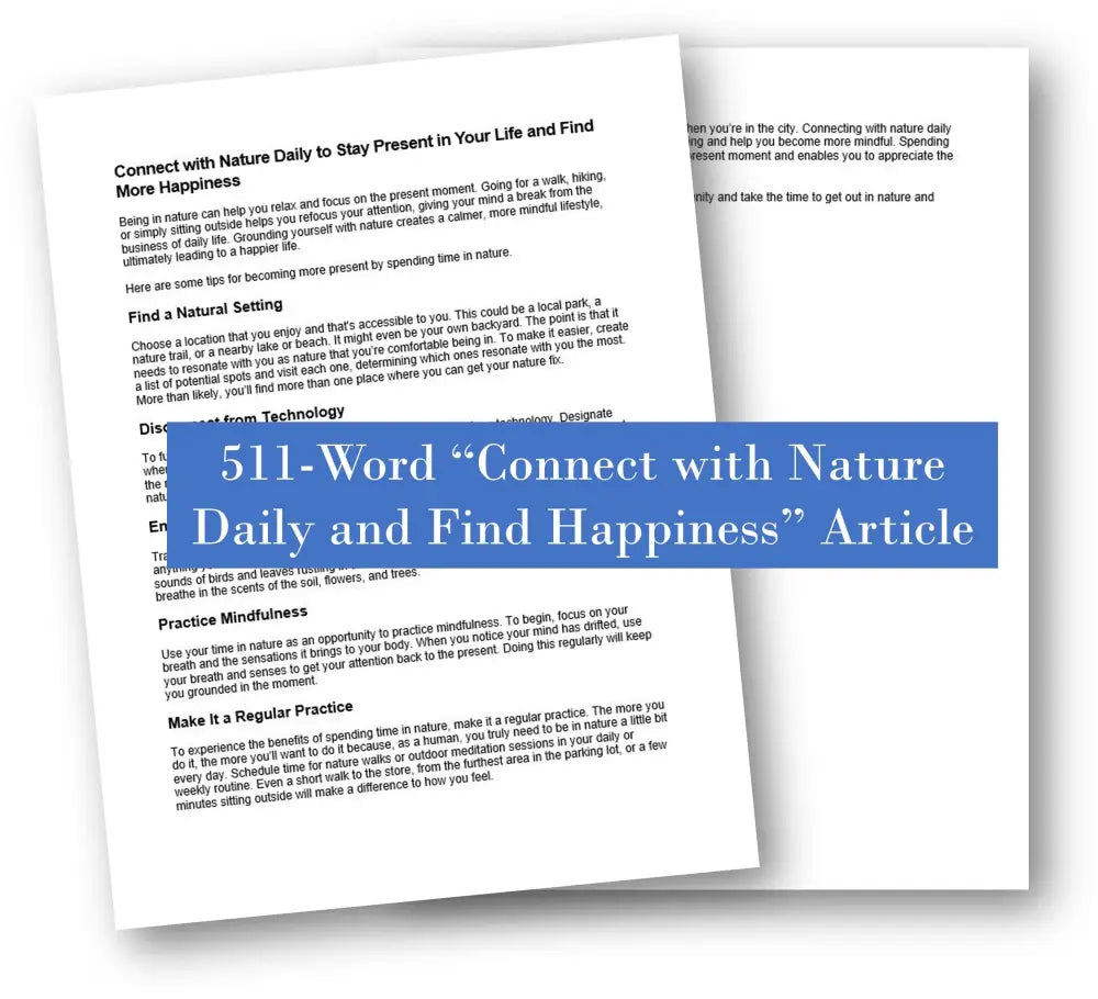 Connect With Nature Daily And Find More Happiness Plr Article - 511 Words Stay Present Articles