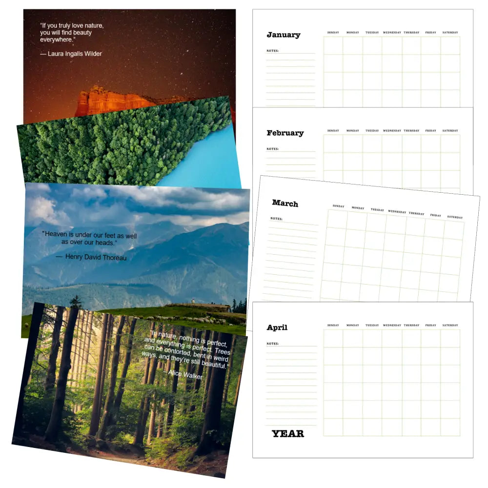 one with nature printable calendar plr