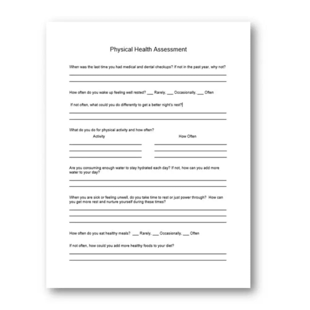 Physical Health File Physical Health Assessment & Healthy Lifestyle Habits PLR Checklist