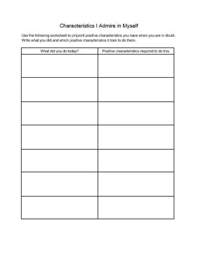 Positive Characteristics I See In Myself Checklist And Worksheet Printable Worksheets Checklists Plr
