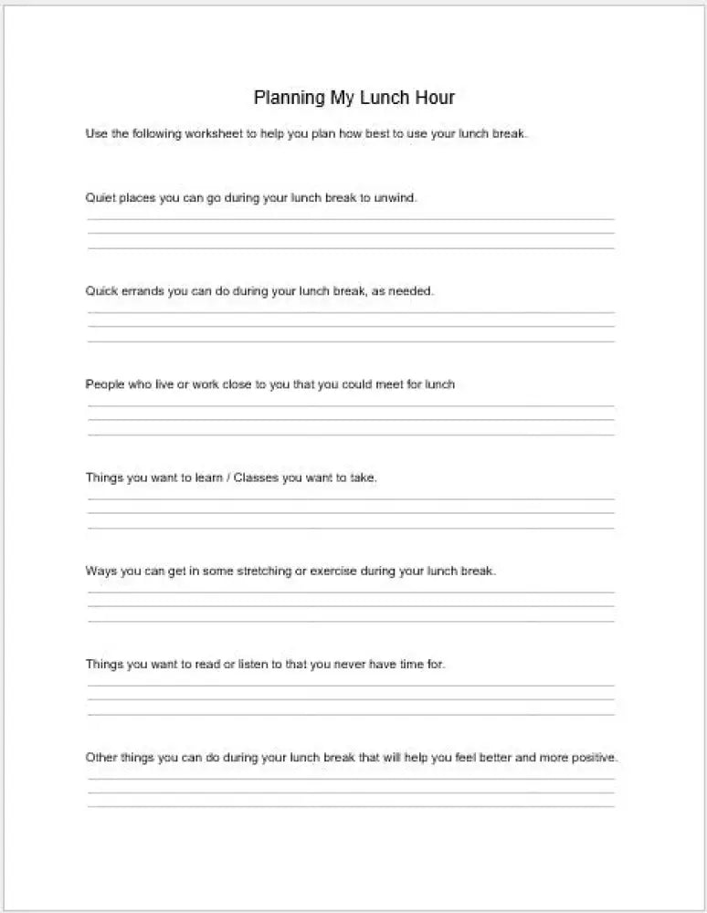Positive Things You Can Do On Your Lunch Break Checklist And Worksheet Printable Worksheets