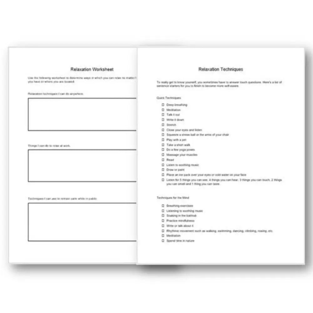 Relaxation Techniques Checklist And Worksheet Printable Worksheets Checklists Plr