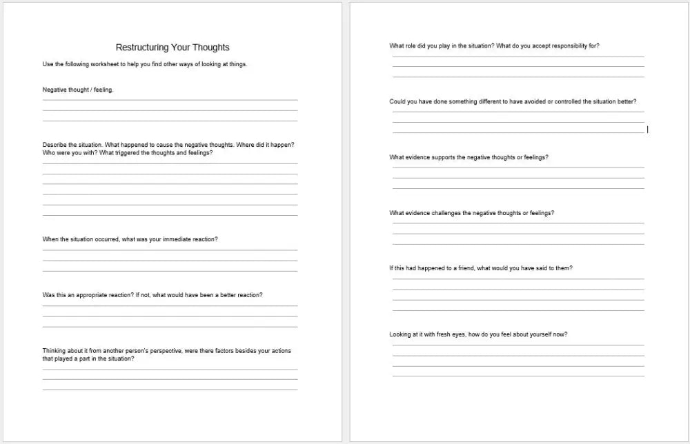 Restructuring Your Thoughts Checklist And Worksheet Printable Worksheets Checklists Plr