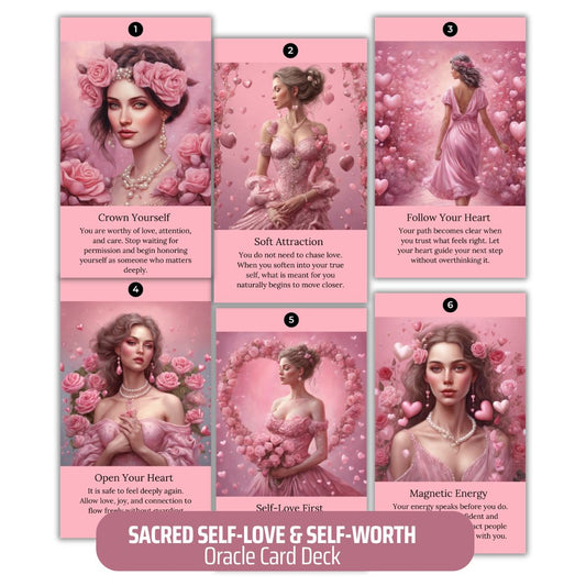 Sacred Self-Love and Self-Worth Oracle Card Deck - PLR with Canva Template