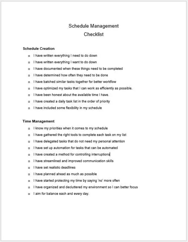 Schedule & Time Management Checklist And Worksheet Printable Worksheets Checklists Plr
