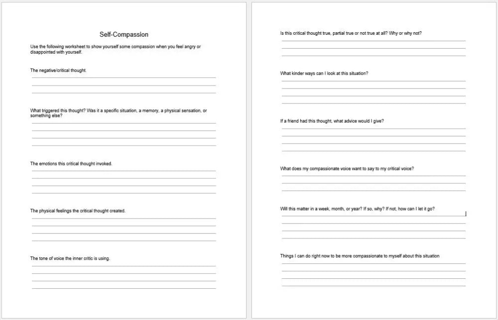 Self-Compassion Checklist And Worksheet Printable Worksheets Checklists Plr
