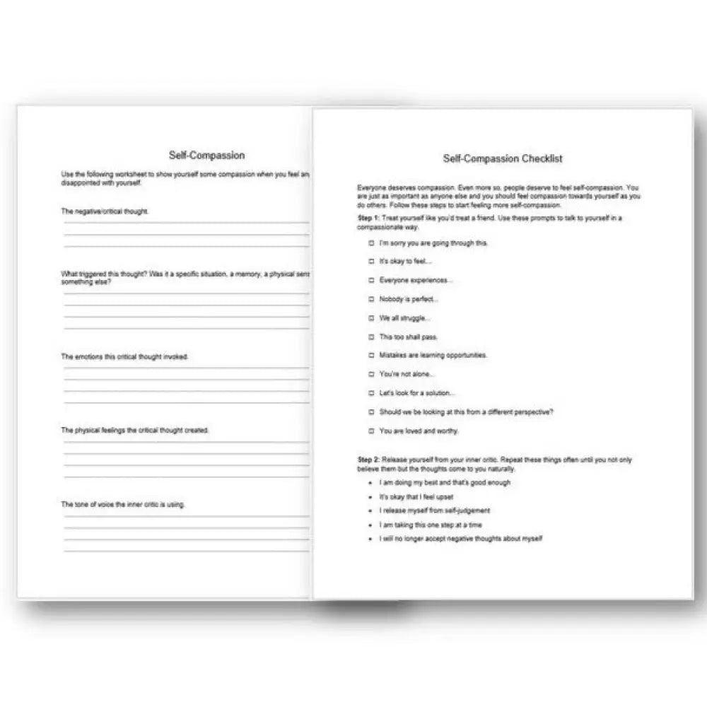 Self-Compassion Checklist And Worksheet Printable Worksheets Checklists Plr