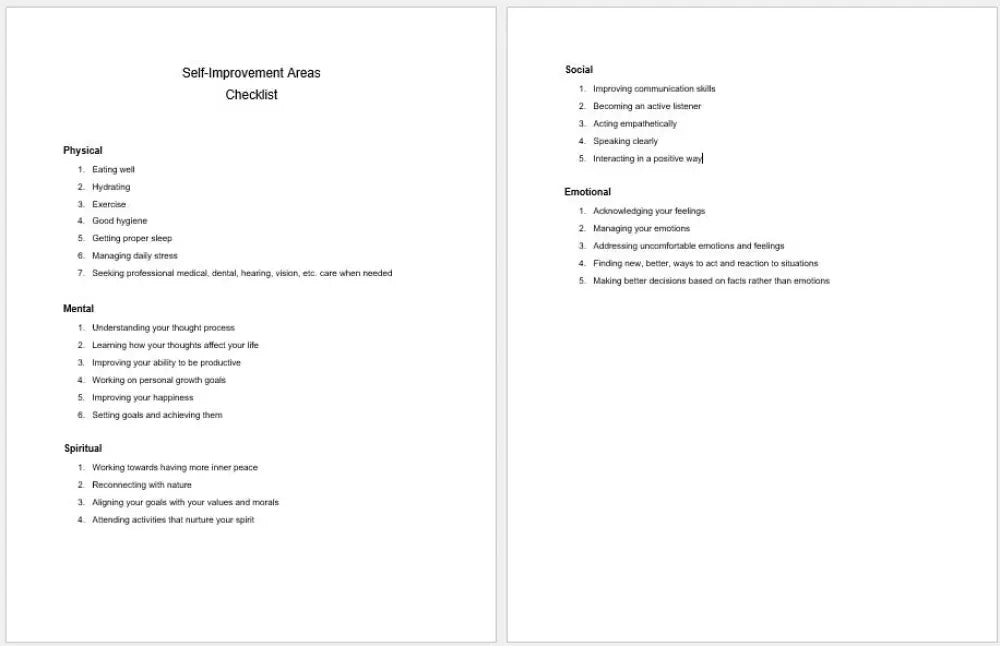 Self-Improvement & Self-Assesment Personal Development Checklist And Worksheet Printable Worksheets